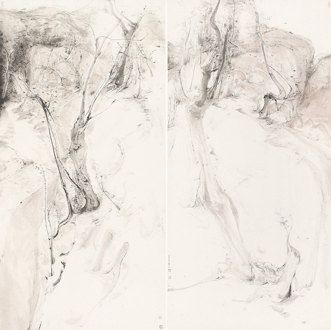 1759114109881.jpg 20、梁雨 却将春色寄苔痕系列之一138cm×69cm×2 2024年.jpg